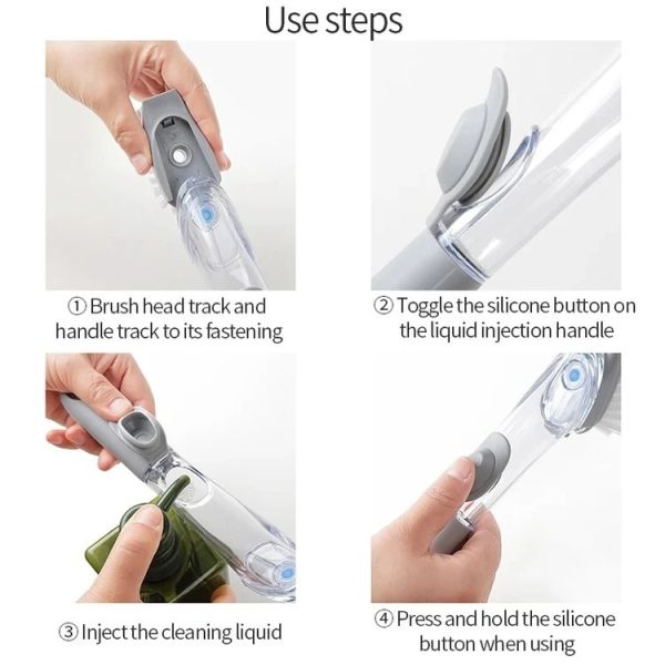 Kitchen Long Handle Automatic Liquid Filling Non-Stick Pan Scrubber Brush Cleaning Brush, Style: Brush - Image 9
