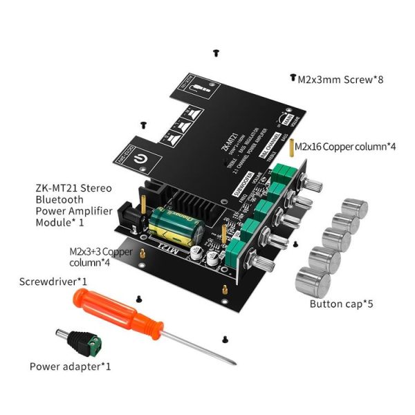 ZK-MT21 50W x 2+100W 2.1 Channel Bluetooth Digital Amplifier Module - Image 3