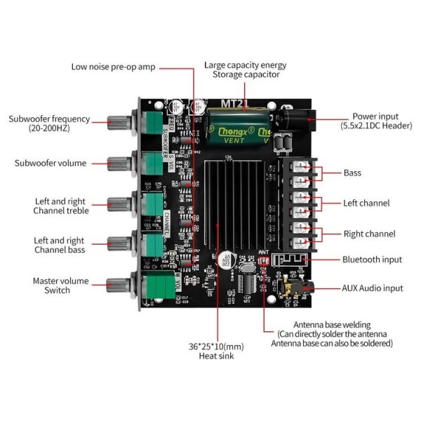 ZK-MT21 50W x 2+100W 2.1 Channel Bluetooth Digital Amplifier Module - Image 4