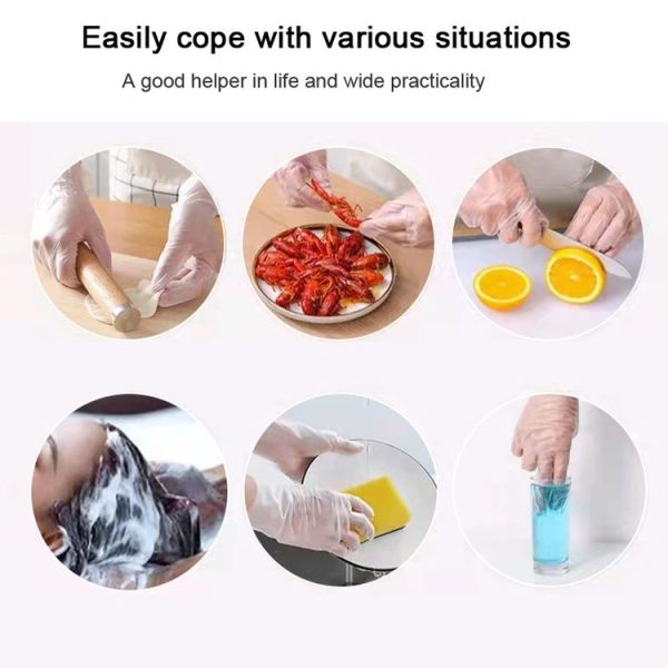 UYIKU 100pcs / Box Multifunctional Disposable PE Gloves Thickened Food-grade Kitchen Gloves (Transparent) - Image 7