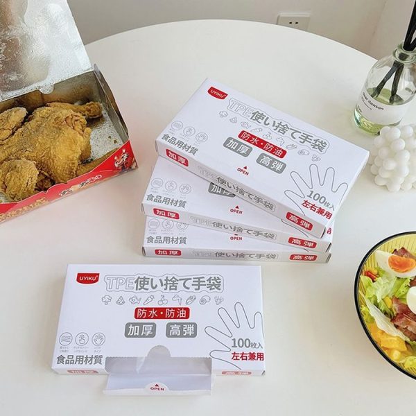 UYIKU 100pcs / Box Multifunctional Disposable PE Gloves Thickened Food-grade Kitchen Gloves (Transparent) - Image 8
