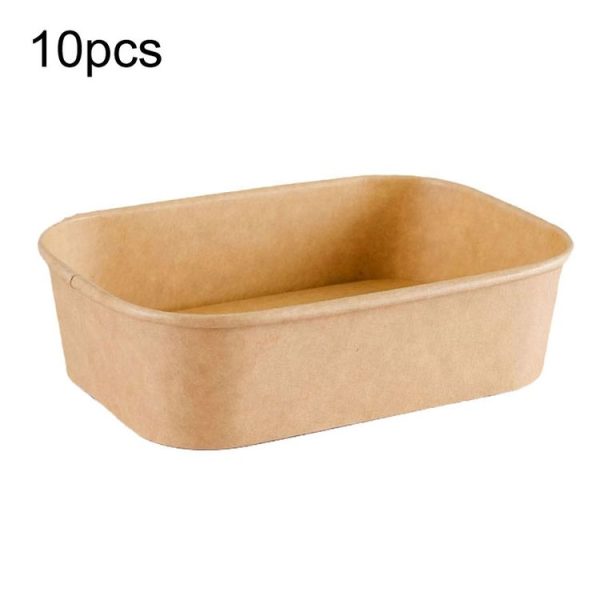 10pcs 500ml Disposable Kraft Paper Lunch Box Rectangular Round Corner Takeaway Packaging Boxes (K28 Vellum Bowl)