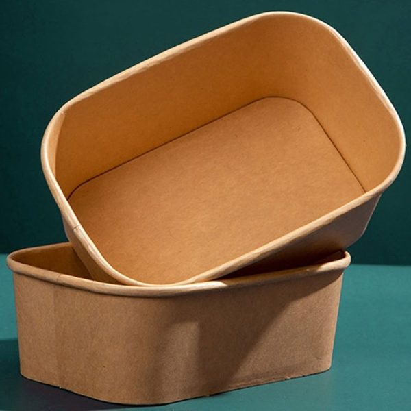 10pcs 500ml Disposable Kraft Paper Lunch Box Rectangular Round Corner Takeaway Packaging Boxes (K28 Vellum Bowl) - Image 3