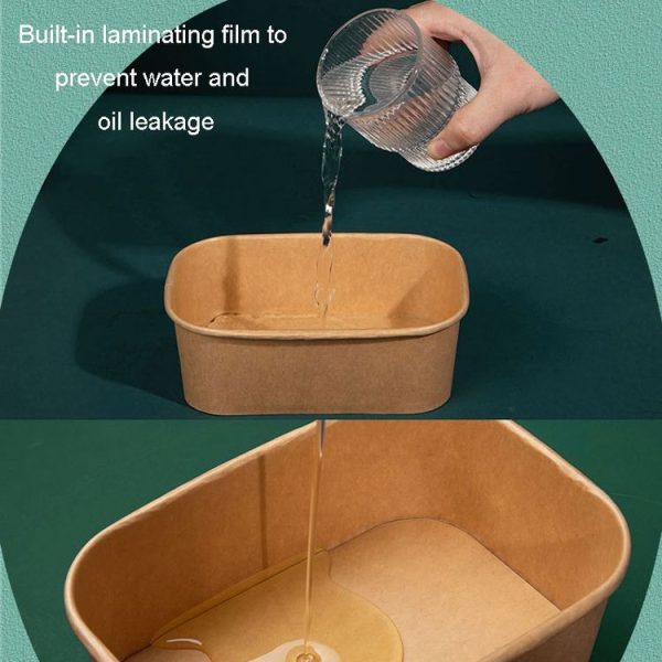 10pcs 500ml Disposable Kraft Paper Lunch Box Rectangular Round Corner Takeaway Packaging Boxes (K28 Vellum Bowl) - Image 4