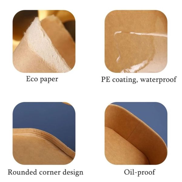 10pcs 500ml Disposable Kraft Paper Lunch Box Rectangular Round Corner Takeaway Packaging Boxes (K28 Vellum Bowl) - Image 5