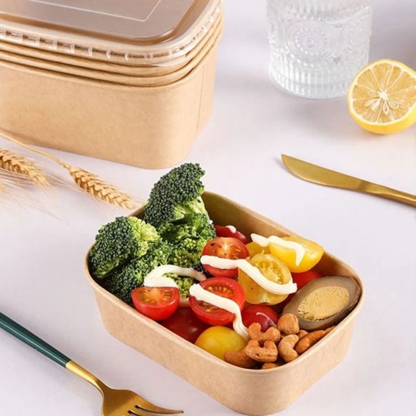 10pcs 500ml Disposable Kraft Paper Lunch Box Rectangular Round Corner Takeaway Packaging Boxes (K28 Vellum Bowl) - Image 6
