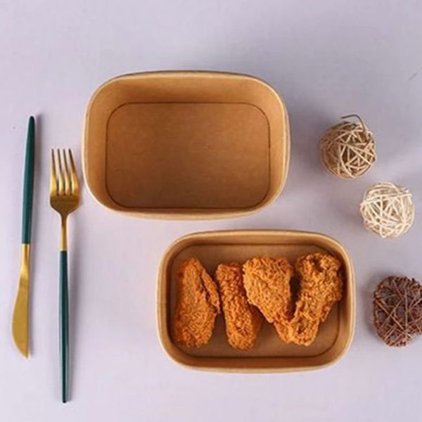 10pcs 500ml Disposable Kraft Paper Lunch Box Rectangular Round Corner Takeaway Packaging Boxes (K28 Vellum Bowl) - Image 7