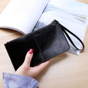 Ladies Long Zipper Multi-Card Slot Wallet Multifunctional Wristlet Wallet (Black)