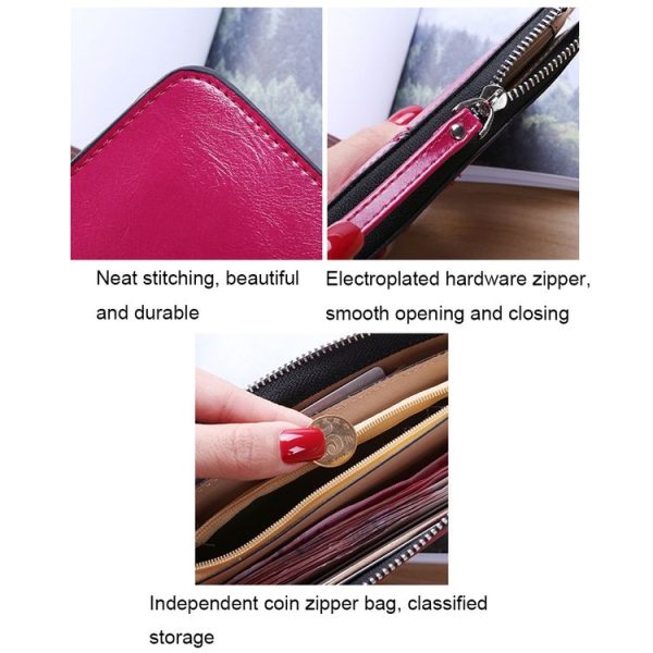Ladies Long Zipper Multi-Card Slot Wallet Multifunctional Wristlet Wallet (Black) - Image 4