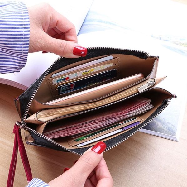 Ladies Long Zipper Multi-Card Slot Wallet Multifunctional Wristlet Wallet (Black) - Image 6