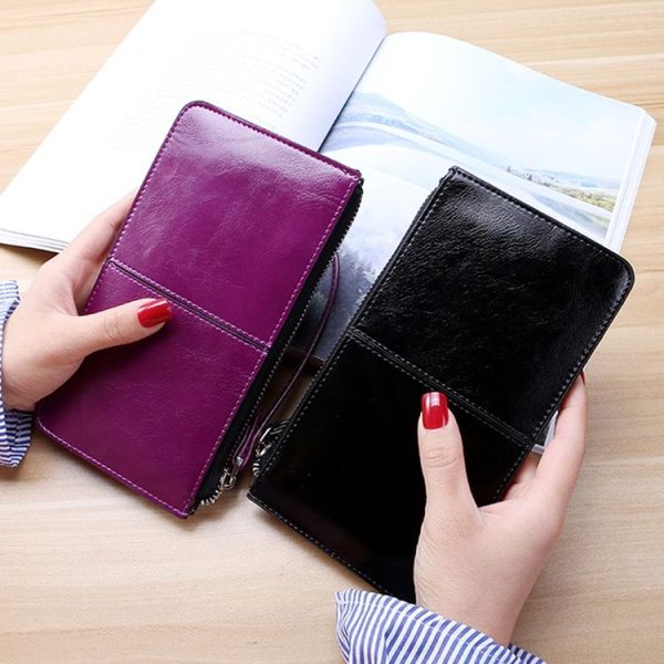 Ladies Long Zipper Multi-Card Slot Wallet Multifunctional Wristlet Wallet (Black) - Image 7