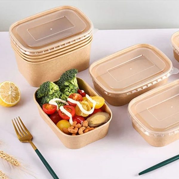 10pcs Disposable Rectangle Paper Bowl Lid Fast Food Packaging Box Cover, Style: PP Cover - Image 7