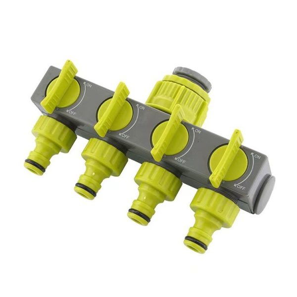 Garden Lawn Watering EU Threaded Faucet One Input Four Output Valve Diverter (Green And Gray)