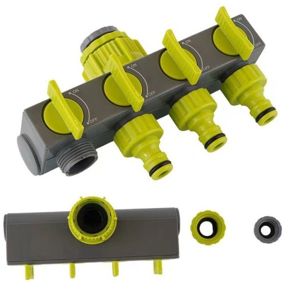 Garden Lawn Watering EU Threaded Faucet One Input Four Output Valve Diverter (Green And Gray) - Image 2