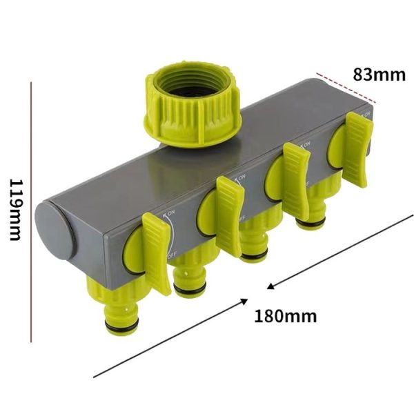 Garden Lawn Watering EU Threaded Faucet One Input Four Output Valve Diverter (Green And Gray) - Image 3