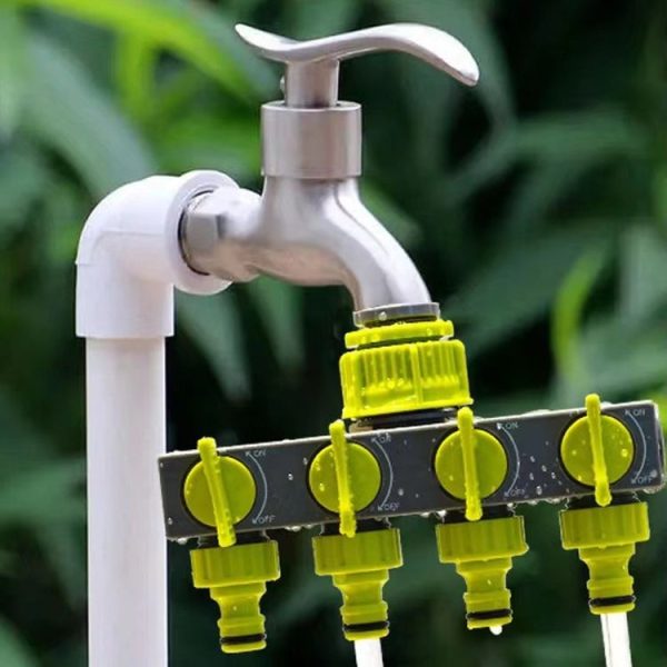 Garden Lawn Watering EU Threaded Faucet One Input Four Output Valve Diverter (Green And Gray) - Image 6