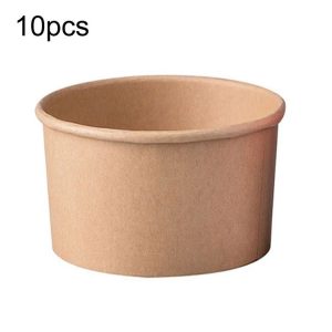 10pcs 450ml Disposable Single PE Laminated Paper Bowl Round Soup Bowl Packed Fast Food Boxes (Vellum Bowl)