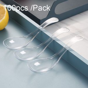 100pcs / Pack 12cm Disposable Plastic Meal Spoon Fast Food Soup Ladle (Transparent)