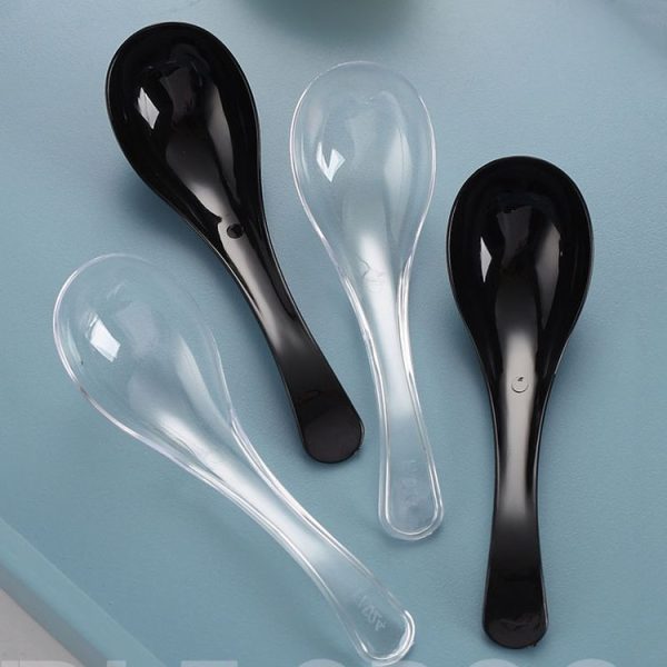 100pcs / Pack 12cm Disposable Plastic Meal Spoon Fast Food Soup Ladle (Transparent) - Image 2