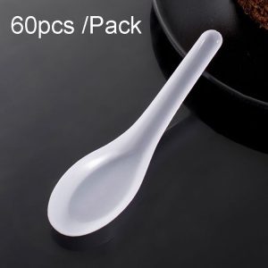 60pcs / Pack DY-103 Disposable PP Plastic Soup Spoon Packed Takeaway Scoop (White)