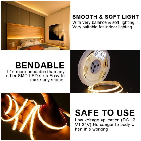 1m 24V 8mm Wide COB Adhesive Decorative LED Light Strip, Specification: 320 Beads-12W -90 Display (3000K) - Image 10