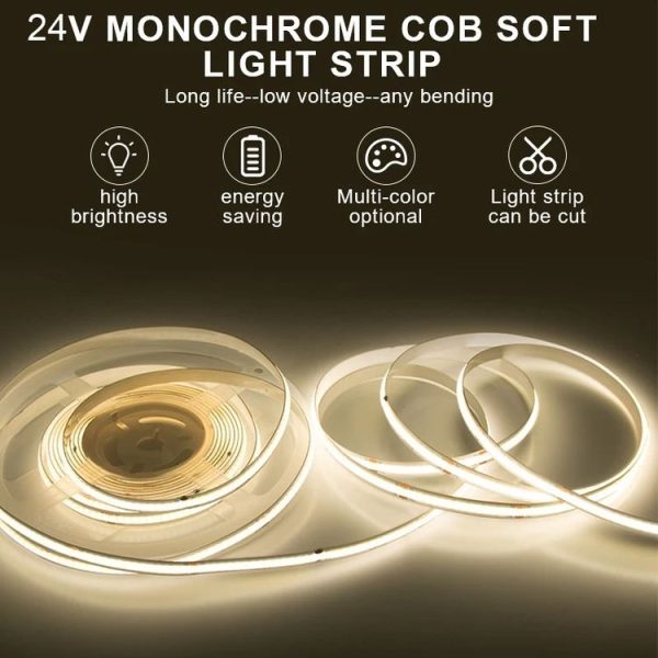 1m 24V 8mm Wide COB Adhesive Decorative LED Light Strip, Specification: 320 Beads-12W -90 Display (3000K) - Image 2