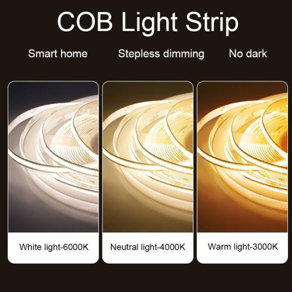 1m 24V 8mm Wide COB Adhesive Decorative LED Light Strip, Specification: 320 Beads-12W -90 Display (3000K) - Image 5