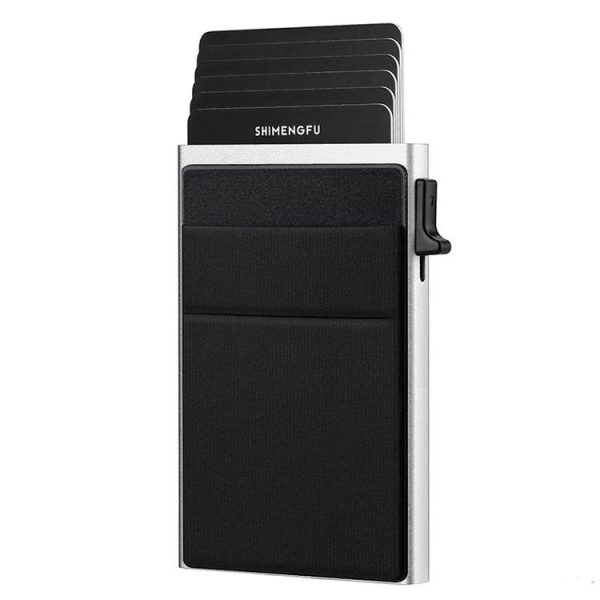 Slim Metal Wallet Pop Up Credit Card Holder RFID Blocking Men Business Card Clip (Silver)