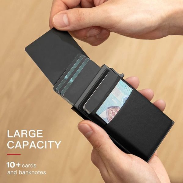 Slim Metal Wallet Pop Up Credit Card Holder RFID Blocking Men Business Card Clip (Silver) - Image 3
