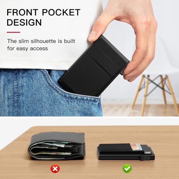 Slim Metal Wallet Pop Up Credit Card Holder RFID Blocking Men Business Card Clip (Silver) - Image 5
