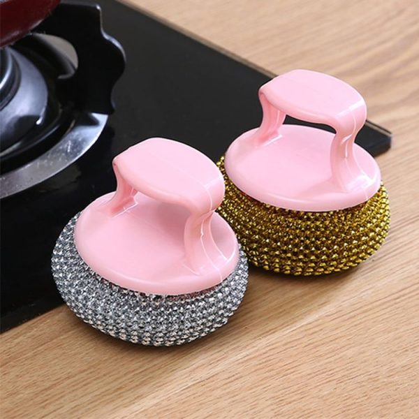 Removable Cleaning Wire Ball Kitchen Pot And Dish Brush (Random Handle+Ball) - Image 2