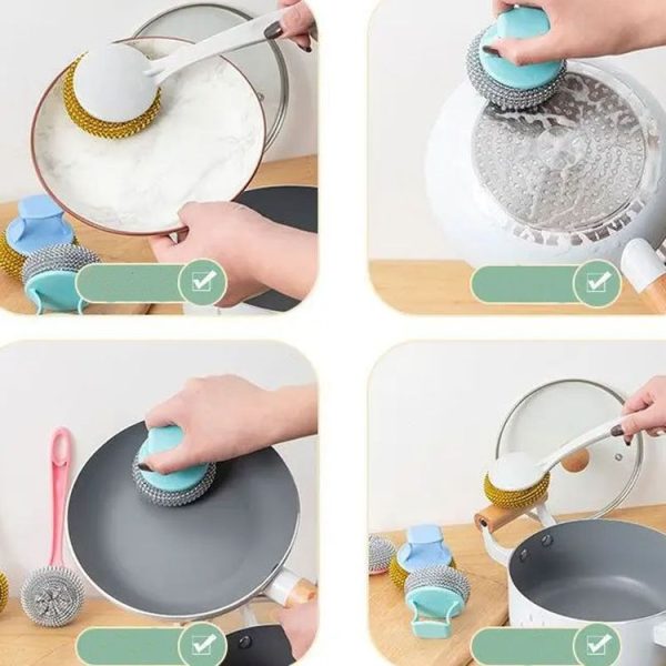 Removable Cleaning Wire Ball Kitchen Pot And Dish Brush (Random Handle+Ball) - Image 9