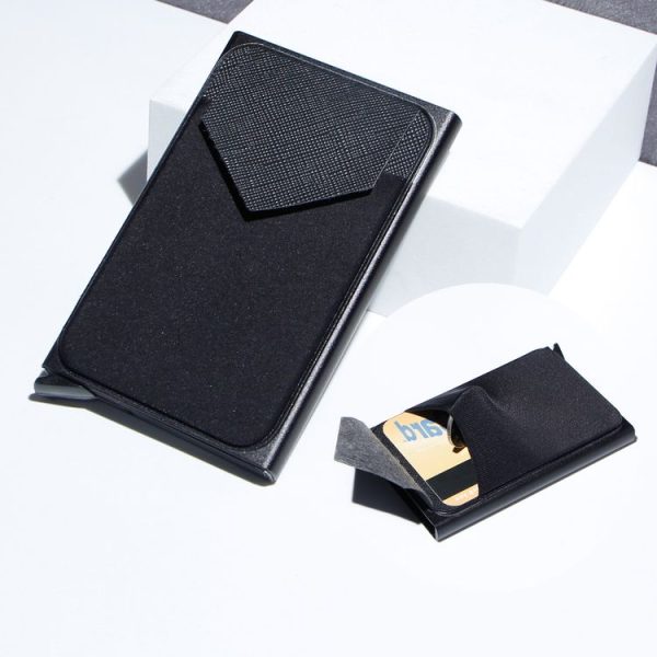 Pop Up Metal Card Holder with Lycra Cloth RFID Aluminum Alloy Credit Card Box (Black)
