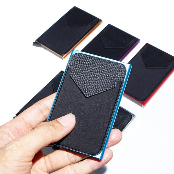 Pop Up Metal Card Holder with Lycra Cloth RFID Aluminum Alloy Credit Card Box (Black) - Image 2