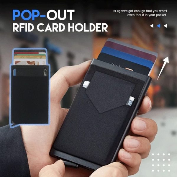 Pop Up Metal Card Holder with Lycra Cloth RFID Aluminum Alloy Credit Card Box (Black) - Image 7