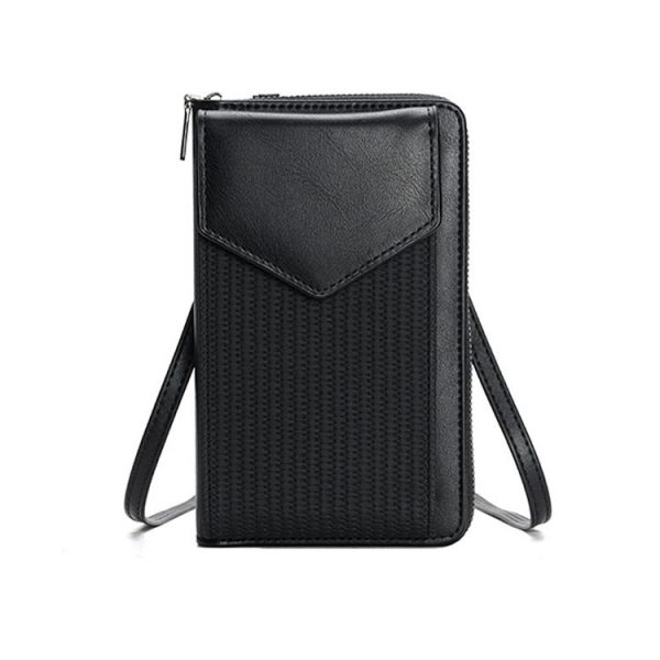 Multifunctional Weaving Ladies Cell Phone Bag Shoulder Crossbody Wallet (Black)