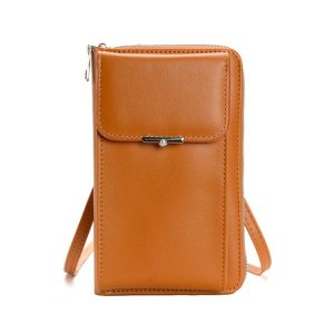 Storage Ladies Cell Phone Bag Shoulder Crossbody Wallet (Brown)