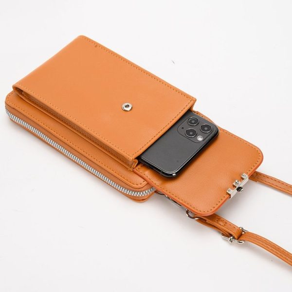 Storage Ladies Cell Phone Bag Shoulder Crossbody Wallet (Brown) - Image 7