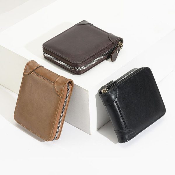 RFID Anti-Theft Swipe Mens Wallet Multifunctional Zipper Wallet (Brown) - Image 2