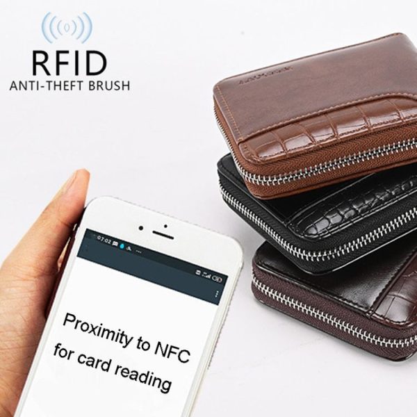 RFID Anti-Theft Swipe Mens Wallet Multifunctional Short Zipper Purse (Black) - Image 4