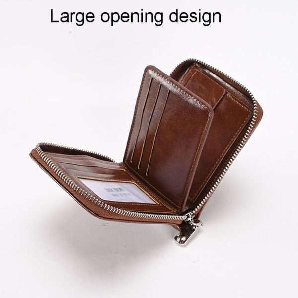 RFID Anti-Theft Swipe Mens Wallet Multifunctional Short Zipper Purse (Black) - Image 5