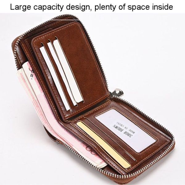 RFID Anti-Theft Swipe Mens Wallet Multifunctional Short Zipper Purse (Black) - Image 6