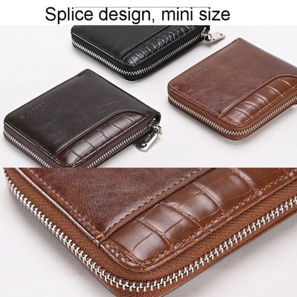 RFID Anti-Theft Swipe Mens Wallet Multifunctional Short Zipper Purse (Black) - Image 8