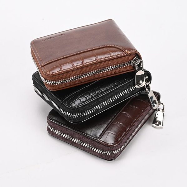 RFID Anti-Theft Swipe Mens Wallet Multifunctional Short Zipper Purse (Black) - Image 9