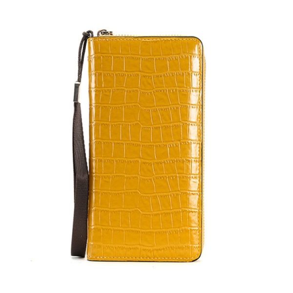 Crocodile Print Long Ladies Clutch Bag Multi Card Position Zipper Wristlet Pouch (Yellow)