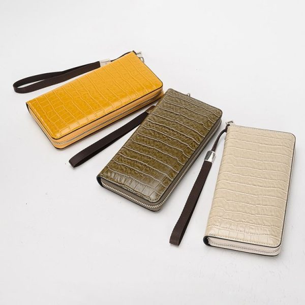 Crocodile Print Long Ladies Clutch Bag Multi Card Position Zipper Wristlet Pouch (Yellow) - Image 2
