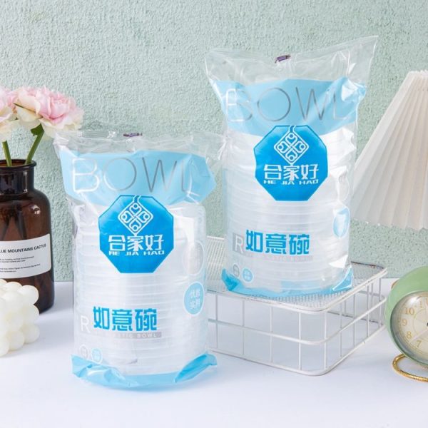 18pcs / Pack HEJIAHAO Food Grade Disposable Bowl Round Thickened Transparent Plastic Bowl - Image 2