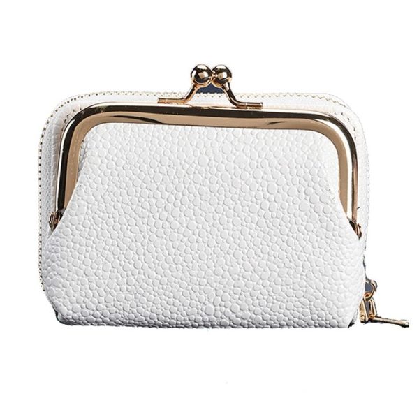 Lychee Pattern Coin Purse Card Clip Ladies Short Metal Clip Buckle Wallet (White)