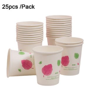 25pcs / Pack 250ml Disposable Paper Cup Thickened Wood Pulp Water Cup (Red Leaf)