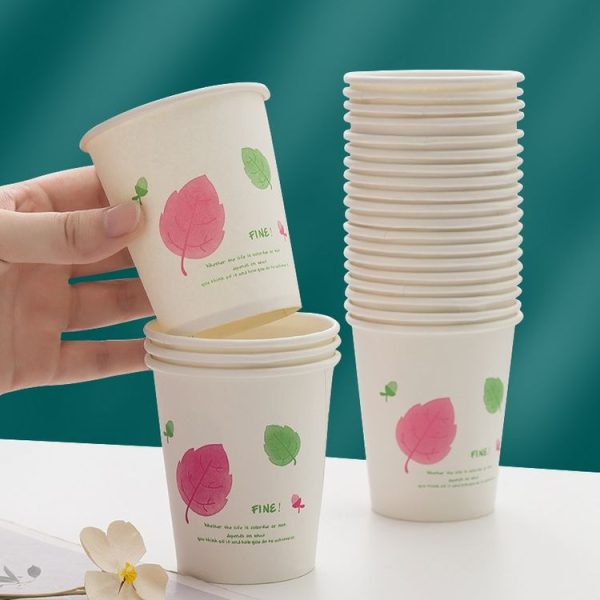 25pcs / Pack 250ml Disposable Paper Cup Thickened Wood Pulp Water Cup (Red Leaf) - Image 2